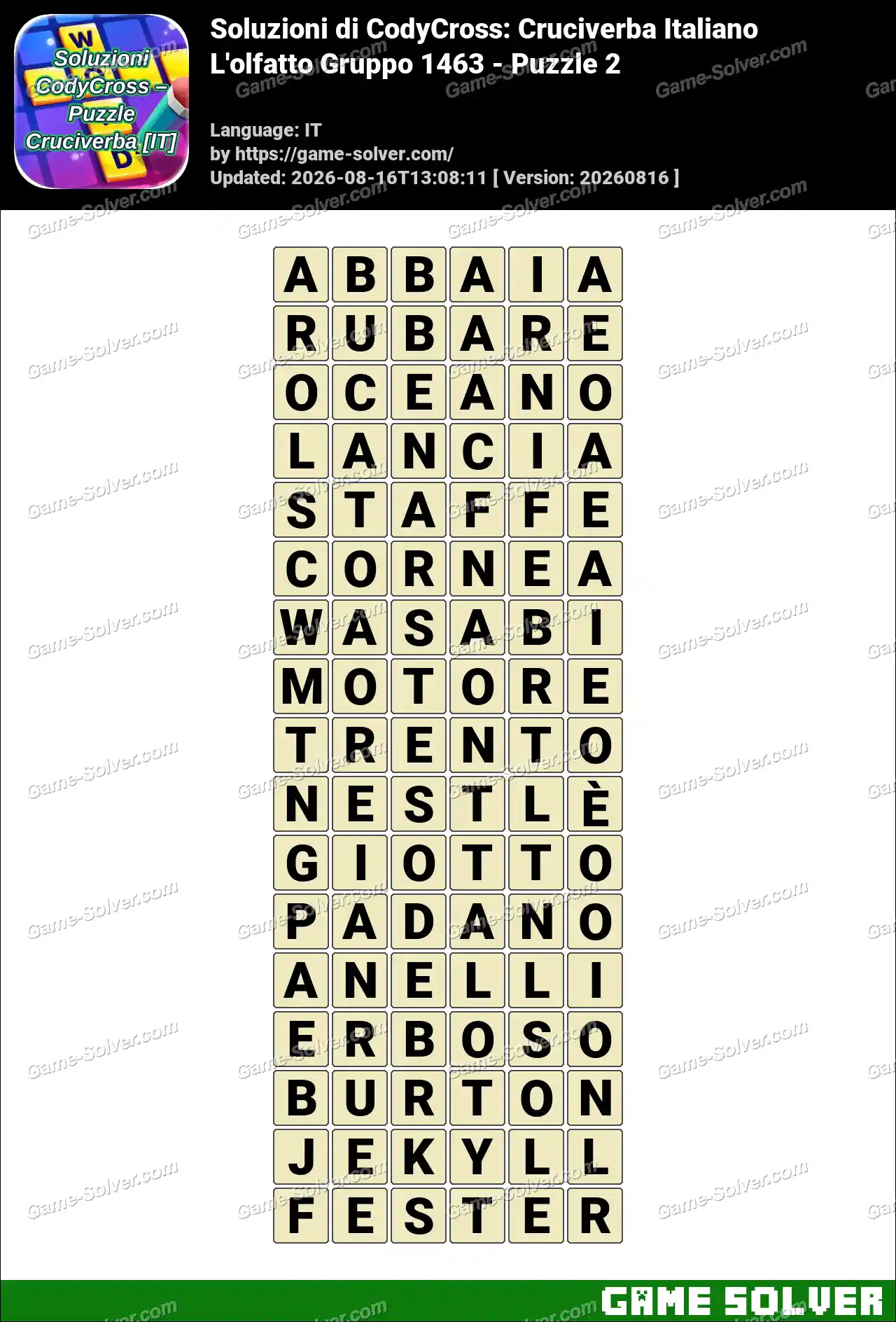 Soluzioni di CodyCross: Cruciverba Italiano L’olfatto Gruppo 1463 – Puzzle 2
